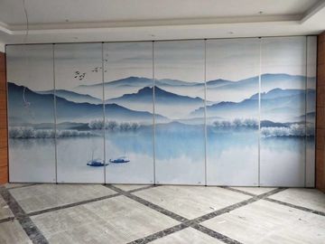 Runtuh Lukisan Lanskap Kulit Dinding Partisi Bergerak Kayu Untuk Hotel