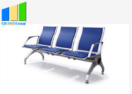 Blue Aluminium Alloy PU Leather 5 Seaters Bank Kursi Tunggu Bandara